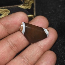 Big Antique Old Central Asian Banded Agate Boomerang Bead in Good Condition picture
