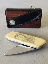 Vintage GERBER Touché Scrimshaw Blair BUCK DEER KNIFE Legendary Blades picture