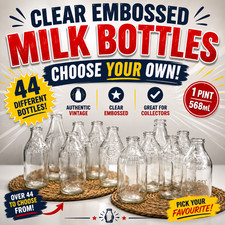 Vintage Clear Embossed Glass Milk Bottles 1 Pint Choose Your Own Dairy Bottle picture