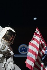 ASTRONAUT HARRISON SCHMITT AMERICAN FLAG EARTH APOLLO 17 4X6 NASA PHOTO POSTCARD picture