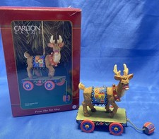 Carlton Cards “From The Toy Shop” Reindeer Pull Toy Ornament w Box Vintage picture