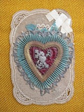 🌹 Rare 1870’s Victorian Valentine Card – Paper Lace, Velvet, Metallic Thread – picture