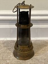 ANTIQUE MINERS LAMP COAL MINING LANTERN LIGHT BRASS HANGING - CRACKED GLASS picture