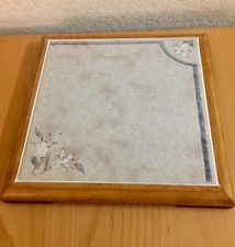 Vintage Italy square Tile Trivet Floral Ceramic & Wooden Square Hot Plate picture