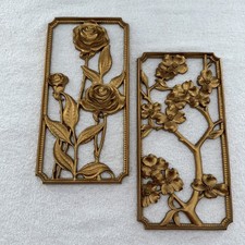 2 Vintage Wall Plaque 3D Art Floral Roses Hollywood Regency Decor 