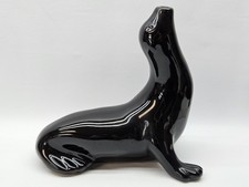 Vintage Camark Glossy BLACK SEAL Pen Dried Flower Holder Clay Figurine Fish Bowl picture