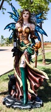 Large 4.5 Ft Moon Spell Caster Fairy With Owl Cat And Solar LED Lantern Statue picture