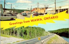 Dual View Banner Greetings From Wawa Ontario Canada Chrome Postcard XG3 picture