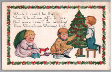 Postcard I Wish I Could Be There Embossed 3 Children Christmas Tree Divided Back picture