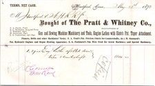 RARE 1872 ADV BILLHEAD PRATT & WHITNEY HARTFORD CT. GUN MACHINERY TOOLS /ENGINE picture