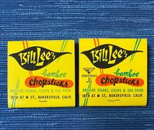 2 VTG Bill Lee's Restaurant Bakersfield CA Printed Feature Matchbook Matches 82B picture