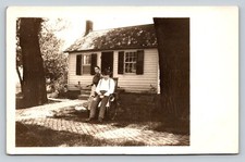 RPPC Man in Wheelchair Next to Lady and White Cat AZO 1904-1918 ANTIQUE Postcard picture