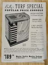 Early 1940's Original Bally's Turf Special Amusement Game Sales Flyer picture