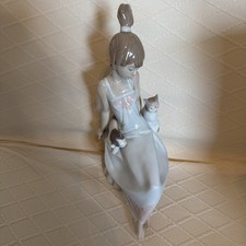 Vintage Lladro BEDTIME GIRL w/ TWO CATS 9.5