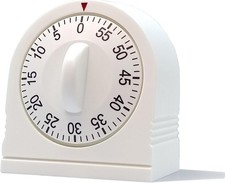 60 Minute White Mechanical Wind Up Timer Loud Alarm Visual Countdown Timer picture