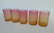 Antique Amberina Set of 5 Inverted Coin Dot Tumblers Signed Libbey Local Estate picture