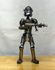 Handmade Welded Metal Robot Soldier Sculpture Scrap Metal Art Figure Rifle 9.5” picture