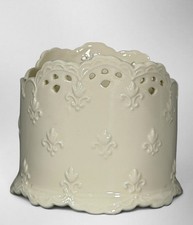 Skye McGhie Cream Lace Porcelain Cachepot Planter Fleur De Lis Scalloped picture