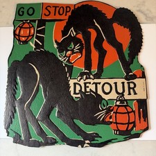 Antique Vintage Halloween Cardboard Die Cut Cat Moon Detour 1930’s USA picture
