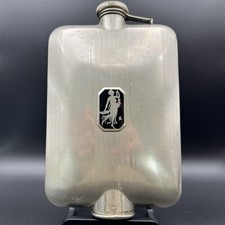 KAPKUP  Antique Prohibition 1920s Nickel Silver Hip Flask Enamel Lady & Shot Cup picture