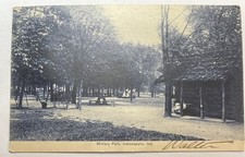 1909 Indianapolis, Indiana Military Park Black-And-White Log Cabin Postcard picture