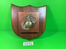 vintage large Marine Corps USMC walnut plaque with brass Eagle, Globe, & Anchor picture