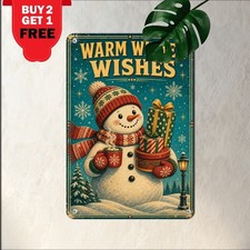 Antique Snowman Winter Snowy Country Painting Metal Sign Christmas Wall Decor picture