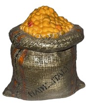 Adorable Vintage Italy Ceramic Burlap Sack Bag Of Beans Canister Jar picture