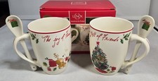 2  LENOX AMERICAN BY DESIGN COCOA MUGS w SPOONS NEW IN BOX THE GIFT OF FRIENDS picture