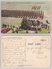 1943 Fort Devens MA Postcard Passing In Review John Jacob Rogers Parade Ground picture