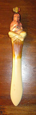 Antique Celluloid Letter Opener Seated Native American Pencil Headdress  7 1/8