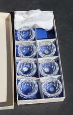 7 Vintage Val St Lambert Crystal Salt Cellars and 6 Spoons Original Box, Belgium picture