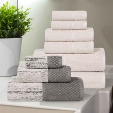 Superior Cotton 9 Piece Towel Set, Lodie Collection, Ivory-Charcoal, 3 Bath 3 picture