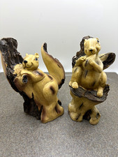 Set of 2 Squirrel Figurines on Tree Stump Log - Squirrel Animal Figurine Pair picture
