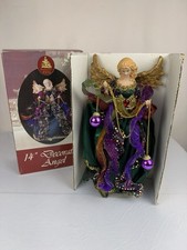 Enchanted Forest 14” Christmas Angel Tree Topper Purple Gold Sequins w/ Box picture