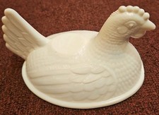 Vtg Indiana Glass Hen On Nest, Top Only. White Milk Glass, Mfg Flaw. picture