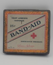 Vintage 1920's Band-Aid Bandage Hinged Tin Can Red Cross Johnson & Johnson RARE  picture