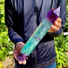 2.6LB  Natural Rainbow Fluorite Column Quartz Crystal Rod Point Gemstone Healing picture