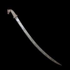 Vintage Mughal Style White Horse Agate Silver Damascened Shamshir Saber Sword  picture