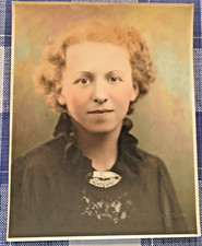 Vtg Hand Colored Portrait of Lovely Lady Woman 1930's Brooch Tinted 8 X 10 Lrg picture