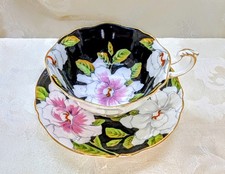 Vintage Paragon Gardenia Hand Painted Teacup Saucer Double Warranted Black Pink picture