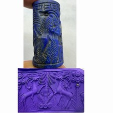 Wonderful Old Lapis Lazuli Roman  Cylindar Intaglio Seal Stone Bead picture