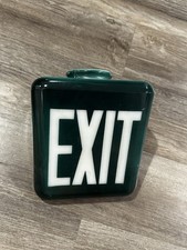 Vintage Glass Triangle Double Sided Exit Sign RARE Green Design picture