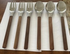Set of SIX Rare Dansk Toke Bamboo Handles 3 Dinner Forks/3 Dinner Spoons Denmark picture