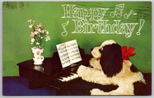 c1982 Postcard Happy Birthday Dog Playing Piano From Preacher Moulton AL Cancel picture