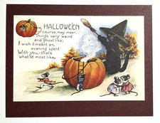 *HALLOWEEN* Vintage Reproduced Image Postcard: Black Cat, Mice, Poem picture