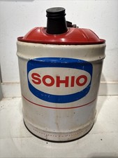 Vintage SOHIO 5 Gallon Motor Oil Can With Wooden Handle picture