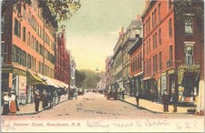 Lithograph Manchester NH Scene on Hanover Street early 1900s picture