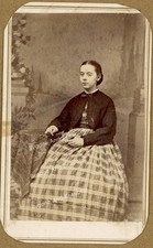CDV Sweet Young Girl Civil War Checked Dress Nice Contrast Backdrop Cazenovia NY picture