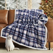 Heated Blanket Electric Throw-50''x60''Ultra Soft Cozy Plaid Flannel Fast Hea... picture